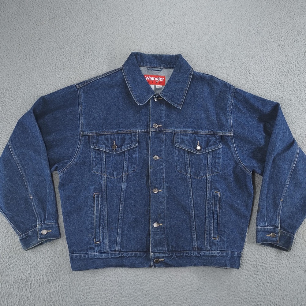 Wrangler Hero Denim Jacket Mens Extra Large Blue Trucker Button Pockets 62114W